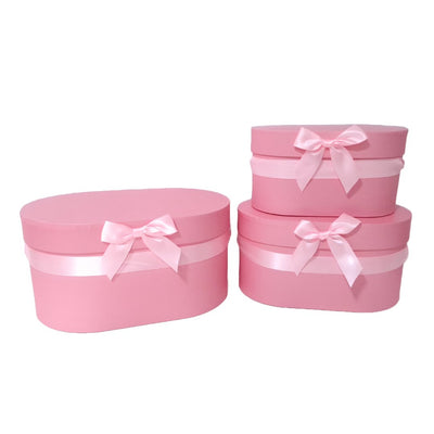 Set 3 cutii ovale din carton pentru aranjamente florale, culoare roz închis - ROC 5905