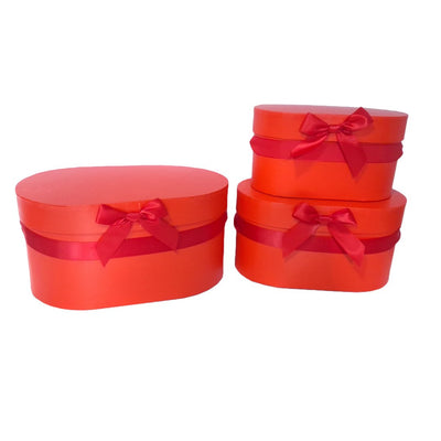 Set 3 cutii ovale din carton pentru aranjamente florale, culoare roșu - ROC 5905