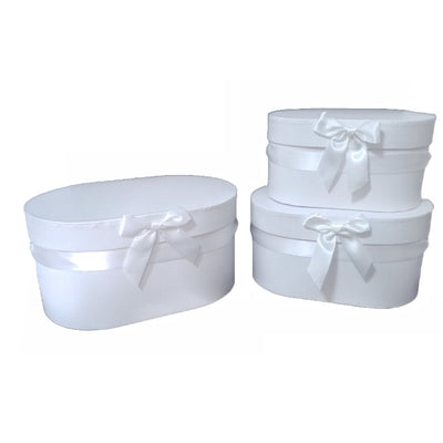 Set 3 cutii ovale din carton pentru aranjamente florale, culoare alb - ROC 5905