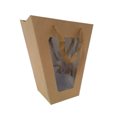 Set 12 pungi cu fereastră, pentru aranjamente florale, culoare maro - ROC A207