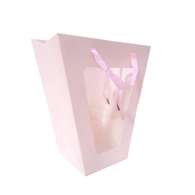 Set 12 pungi cu fereastră, pentru aranjamente florale, culoare roz - ROC A207