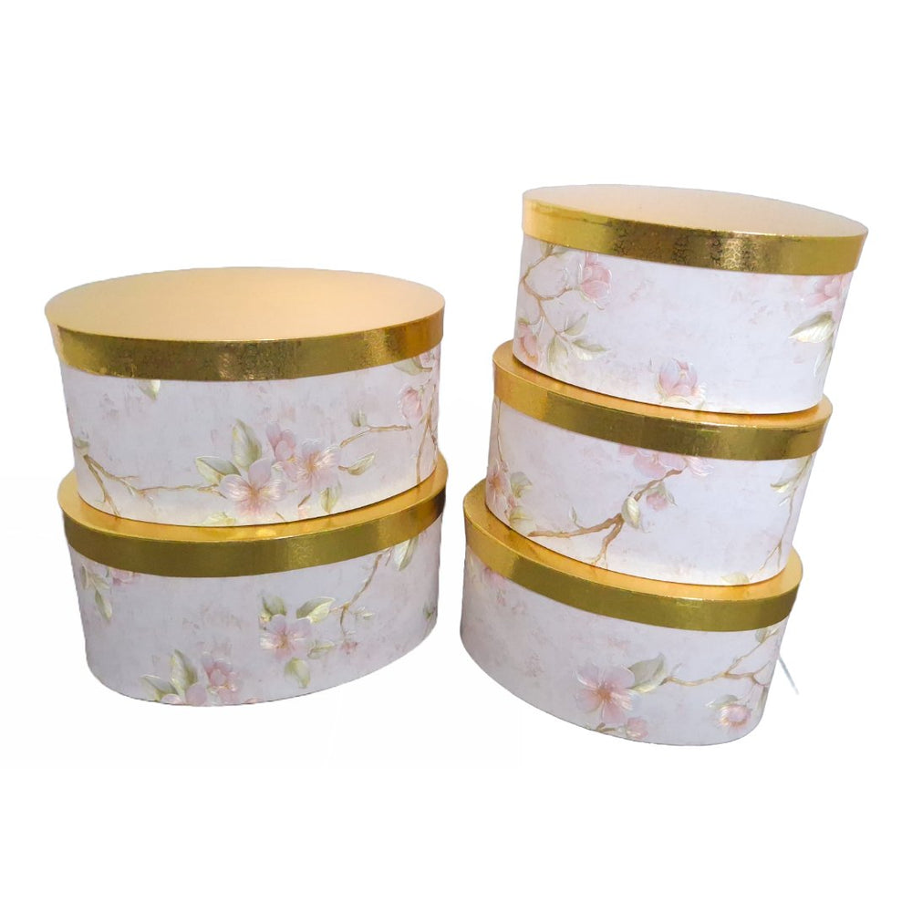 Set 5 cutii ovale din carton pentru aranjamente florale, culoare roz - ROC 918