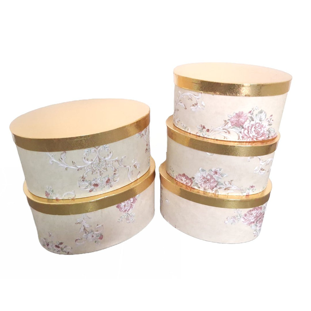 Set 5 cutii ovale din carton pentru aranjamente florale, culoare crem închis - ROC 918