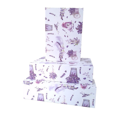 Set 3 cutii din carton tip carte, model lavandă - ROC 529