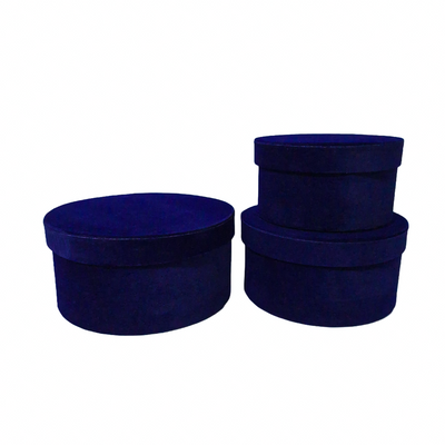 Set 3 cutii rotunde invelite cu catifea pentru aranjamente florale, culoare albastru inchis E20 - ROC 920