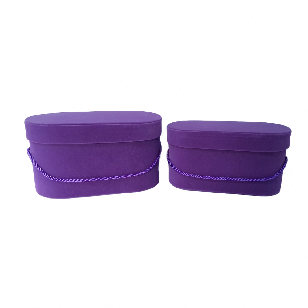 Set 2 cutii ovale invelite cu catifea si snur, culoare mov A12 - ROC 5809
