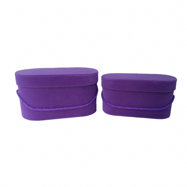 Set 2 cutii ovale invelite cu catifea si snur, culoare mov A12 - ROC 5809