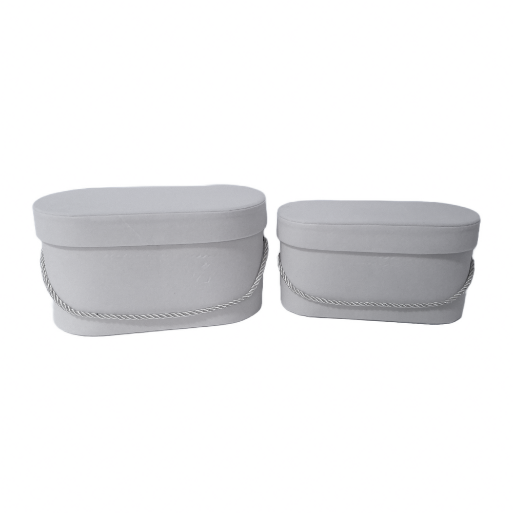 Set 2 cutii ovale invelite cu catifea si snur, culoare gri E4 - ROC 5809