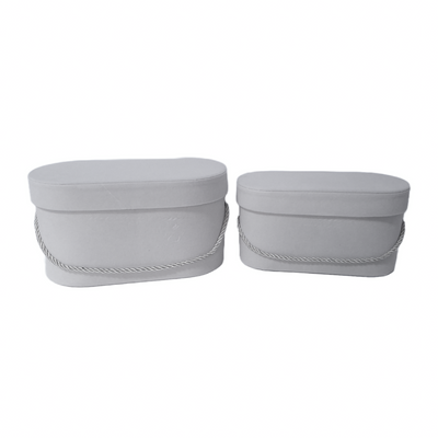 Set 2 cutii ovale invelite cu catifea si snur, culoare gri E4 - ROC 5809