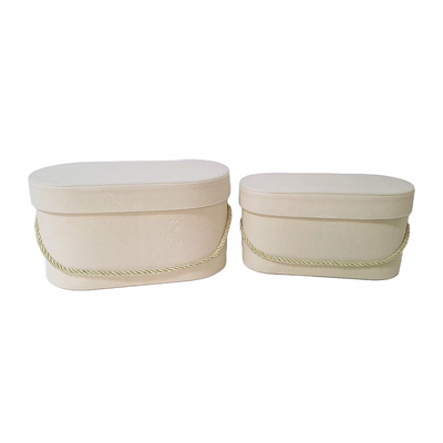 Set 2 cutii ovale invelite cu catifea si snur, culoare crem B10 - ROC 5809