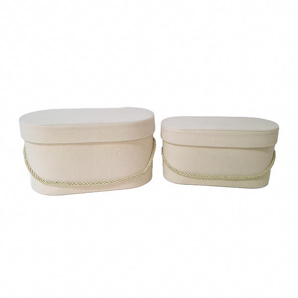 Set 2 cutii ovale invelite cu catifea si snur, culoare crem B10 - ROC 5809