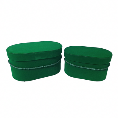Set 2 cutii ovale invelite cu catifea si snur, culoare verde A14 - ROC 5809