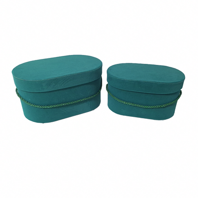 Set 2 cutii ovale invelite cu catifea si snur, culoare verde C12 - ROC 5809