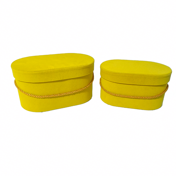 Set 2 cutii ovale invelite cu catifea si snur, culoare galben B14 - ROC 5809