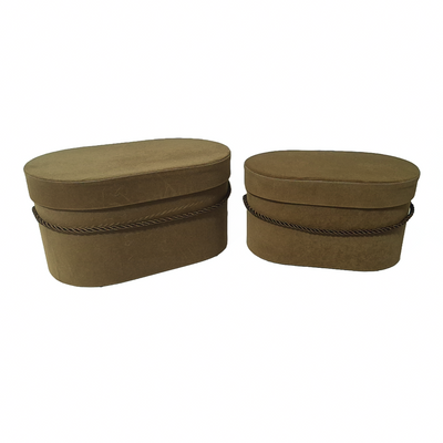 Set 2 cutii ovale invelite cu catifea si snur, culoare maro C25 - ROC 5809