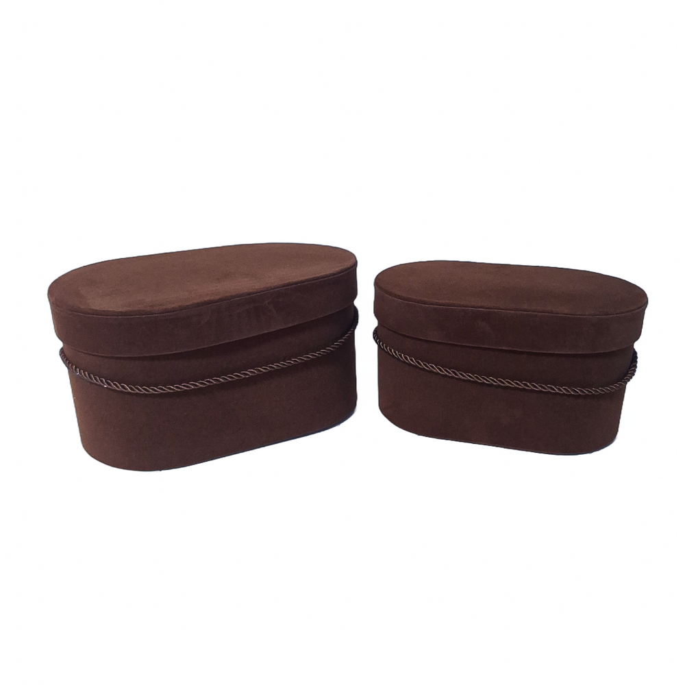 Set 2 cutii ovale invelite cu catifea si snur, culoare maro E16 - ROC 5809