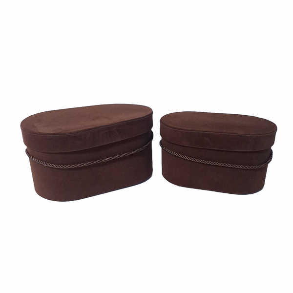 Set 2 cutii ovale invelite cu catifea si snur, culoare maro E16 - ROC 5809