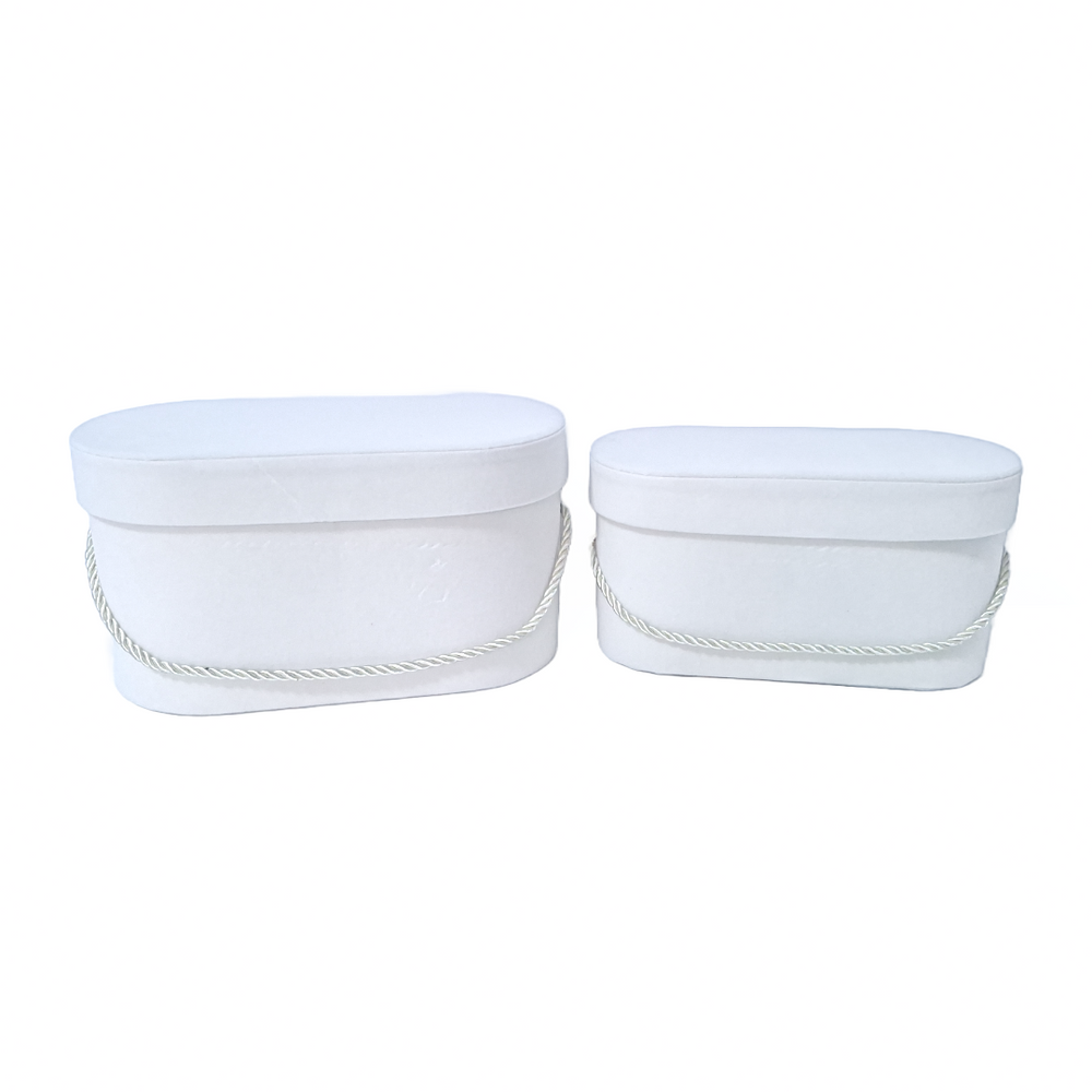 Set 2 cutii ovale invelite cu catifea si snur, culoare alb B3 - ROC 5809