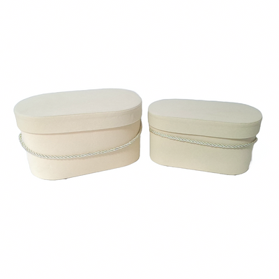 Set 2 cutii ovale invelite cu catifea si snur, culoare crem R2 - ROC 5809