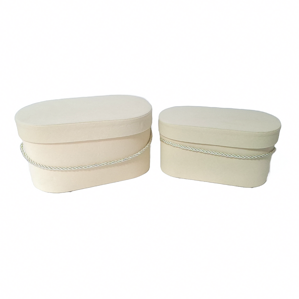 Set 2 cutii ovale invelite cu catifea si snur, culoare crem R2 - ROC 5809