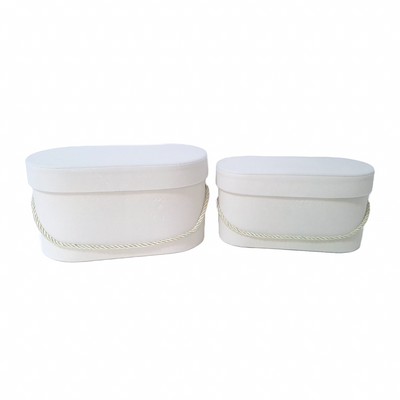 Set 2 cutii ovale invelite cu catifea si snur, culoare crem B2 - ROC 5809