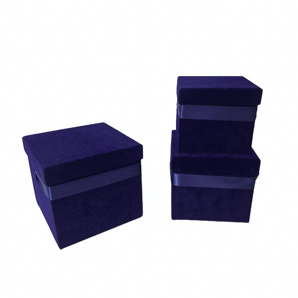Set 3 cutii pătrate învelite cu catifea, culoare albastru regal A18 - ROC 906