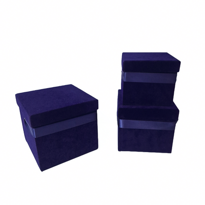Set 3 cutii pătrate învelite cu catifea, culoare albastru regal A18 - ROC 906