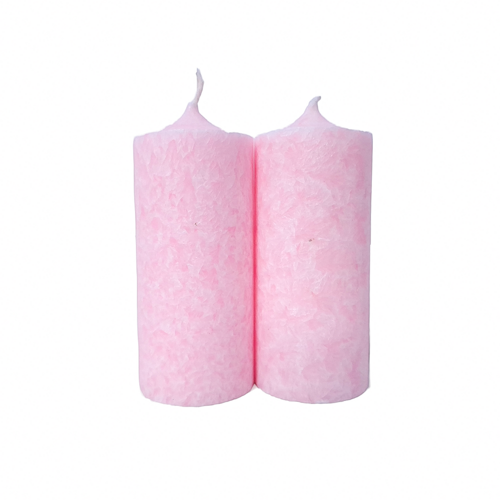 Set 2 lumânări decorative din stearină tip gheață, H 10 cm, D 4,8 cm, culoare roz - 10048 ST ROZ
