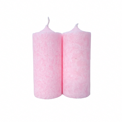 Set 2 lumânări decorative din stearină tip gheață, H 10 cm, D 4,8 cm, culoare roz - 10048 ST ROZ