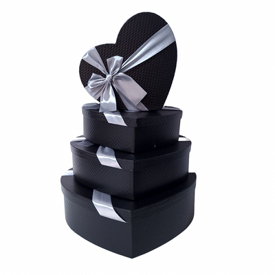 Set 4 cutii în formă de inimă, culoare negru - ROC 5293 4/set