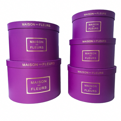 Set 5 cutii rotunde din carton cu print ”Maison des Fleurs”, culoare mov - ROC 5909
