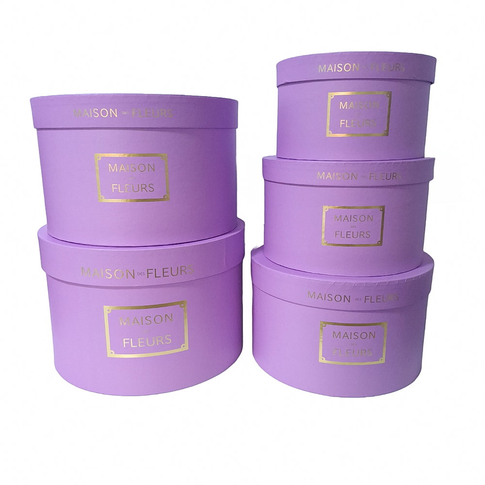 Set 5 cutii rotunde din carton cu print ”Maison des Fleurs”, culoare lila - ROC 5909