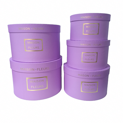 Set 5 cutii rotunde din carton cu print ”Maison des Fleurs”, culoare lila - ROC 5909