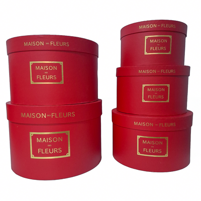 Set 5 cutii rotunde din carton cu print ”Maison des Fleurs”, culoare roșu - ROC 5909