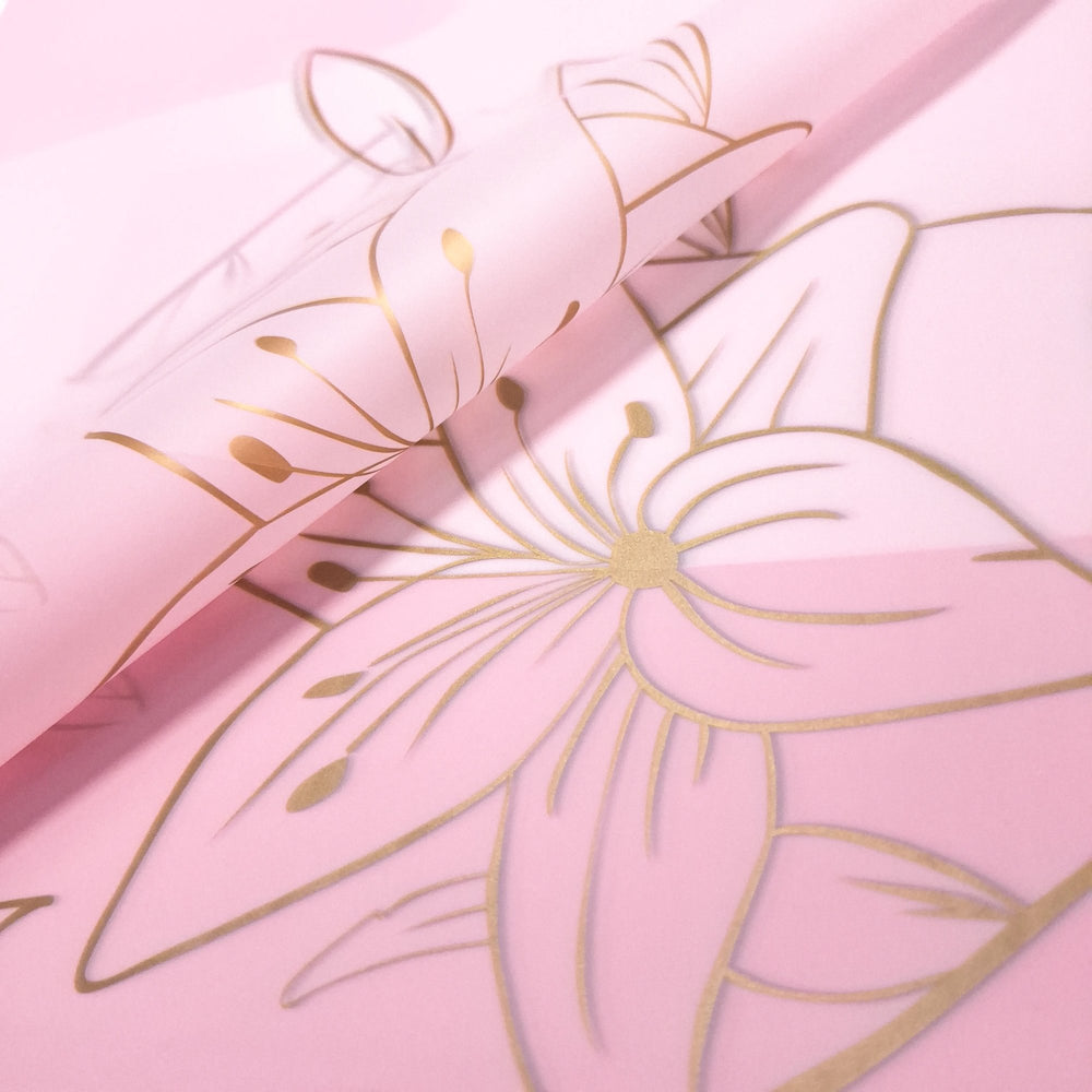 Coli celofan semitransparent cu print floral, culoare roz deschis - ROC A288