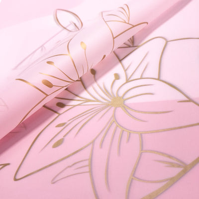 Coli celofan semitransparent cu print floral, culoare roz deschis - ROC A288