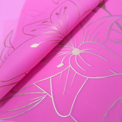 Coli celofan semitransparent cu print floral, culoare ciclam - ROC A288
