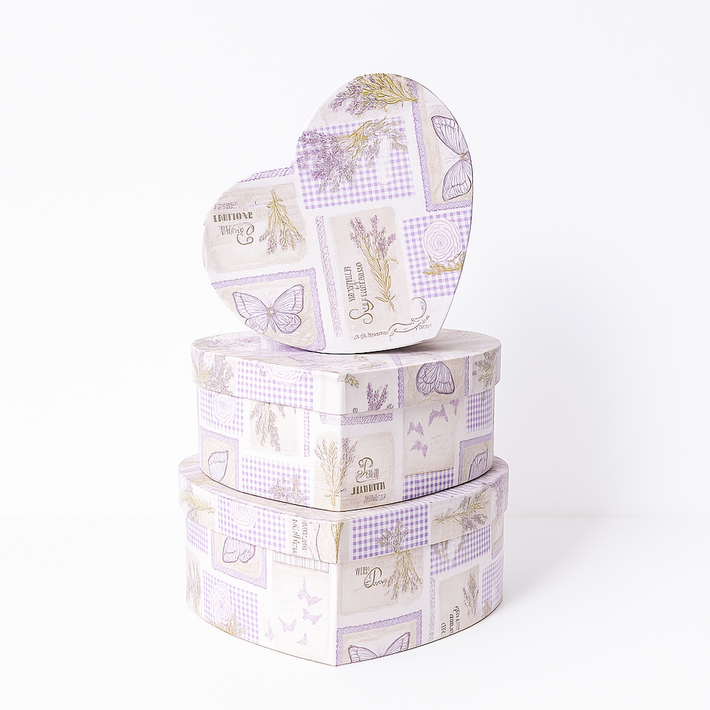 Set 3 cutii în formă de inimă, lila cu lavandă - ROC 5262
