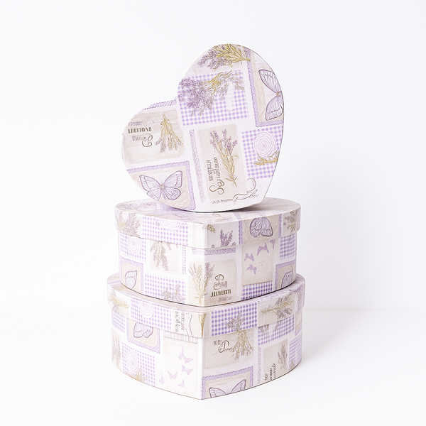 Set 3 cutii în formă de inimă, lila cu lavandă - ROC 5262