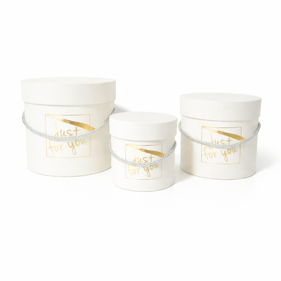 Set 3 cutii cilindru din carton cu print auriu, culoare alb - ROC 5270