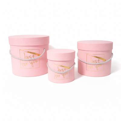 Set 3 cutii cilindru din carton cu print auriu, culoare roz - ROC 5270
