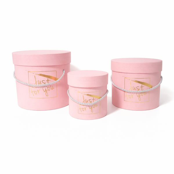 Set 3 cutii cilindru din carton cu print auriu, culoare roz - ROC 5270