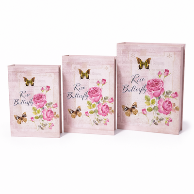 Set 3 cutii din carton tip carte, model trandafiri SY465 - ROC 529