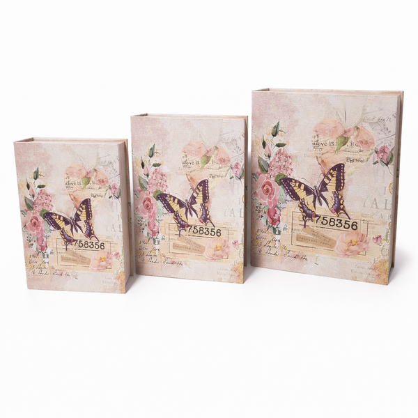 Set 3 cutii din carton tip carte, model fluture SY607 - ROC 529