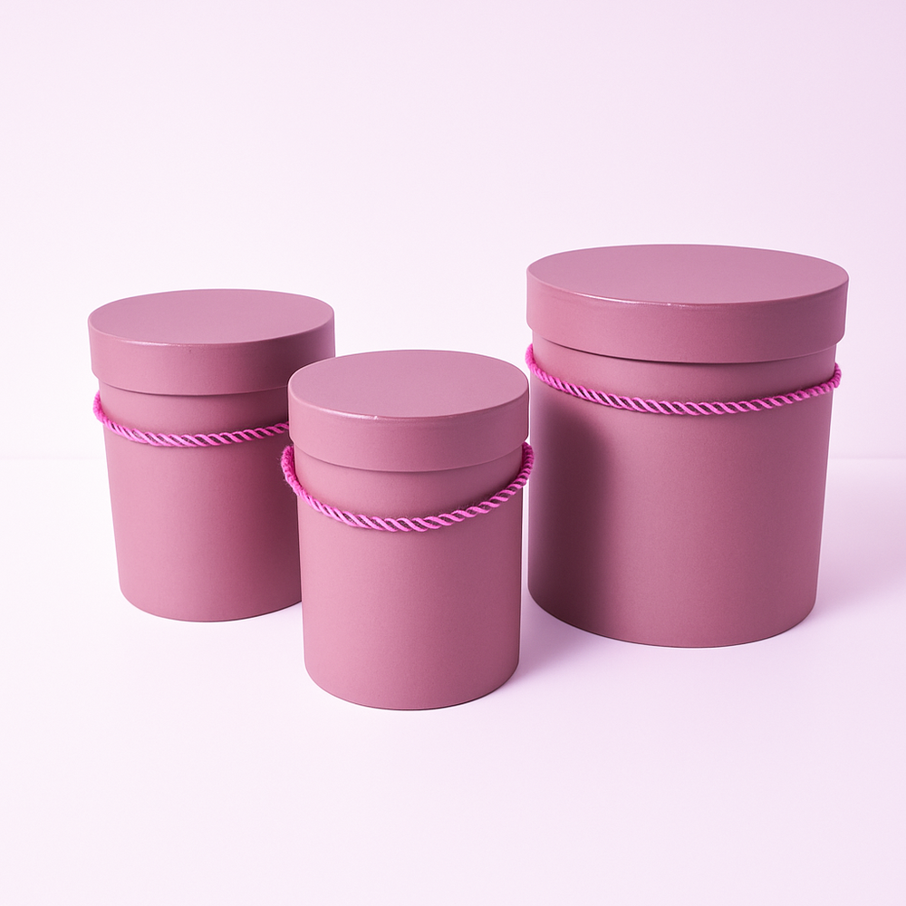 Set 3 cutii cilindru, culoare roz prăfuit închis - ROC 5312