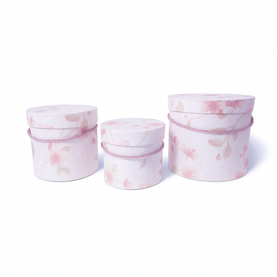 Set 3 cutii cilindru din carton cu print floral, culoare roz - ROC 5804