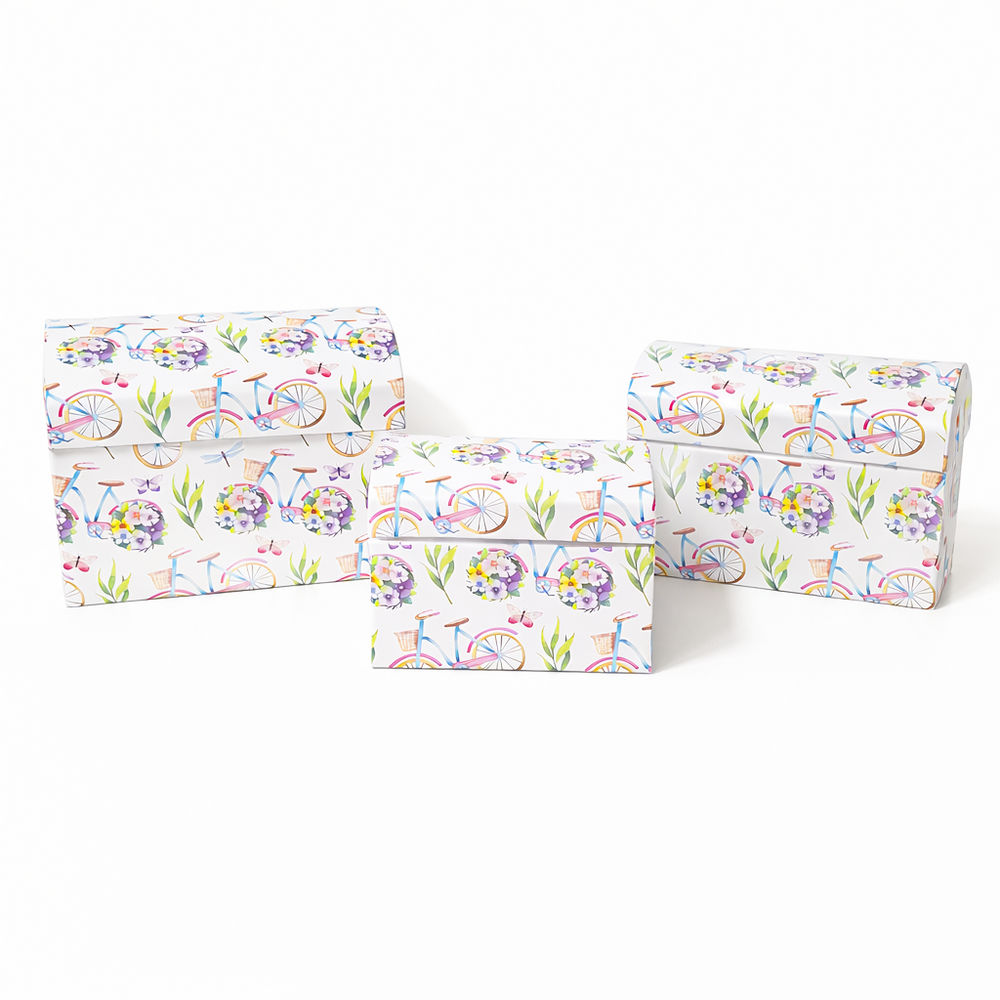 Set 3 cutii tip cufăr, alb cu print floral roz 2452 - ROC 5805
