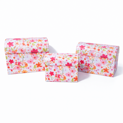 Set 3 cutii tip cufăr, cu print floral roz 2943 - ROC 5805