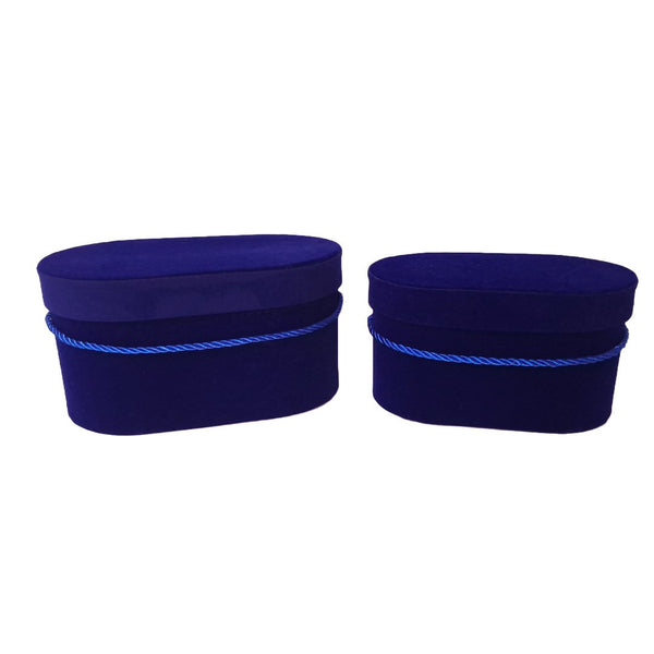 Set 2 cutii ovale invelite cu catifea si snur, culoare albastru E19 - ROC 5809