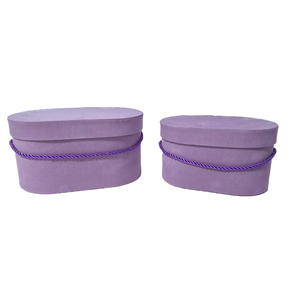 Set 2 cutii ovale invelite cu catifea si snur, culoare lila A2 - ROC 5809